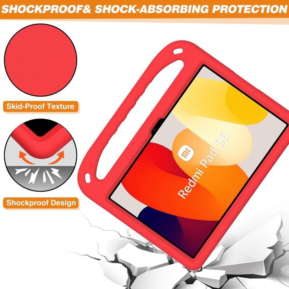 EIDERWOOD Xiaomi Redmi Pad SE Anti-Drop Tablet Case with Handle and Kickstand - Red