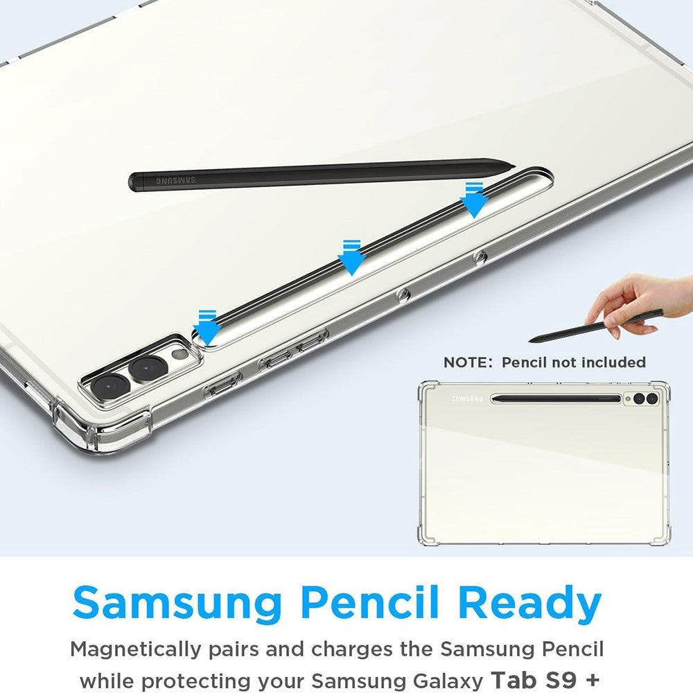 Samsung Galaxy Tab S9 FE+ (Plus) Flexible Plastic Case w. Pencil Holder - Transparent