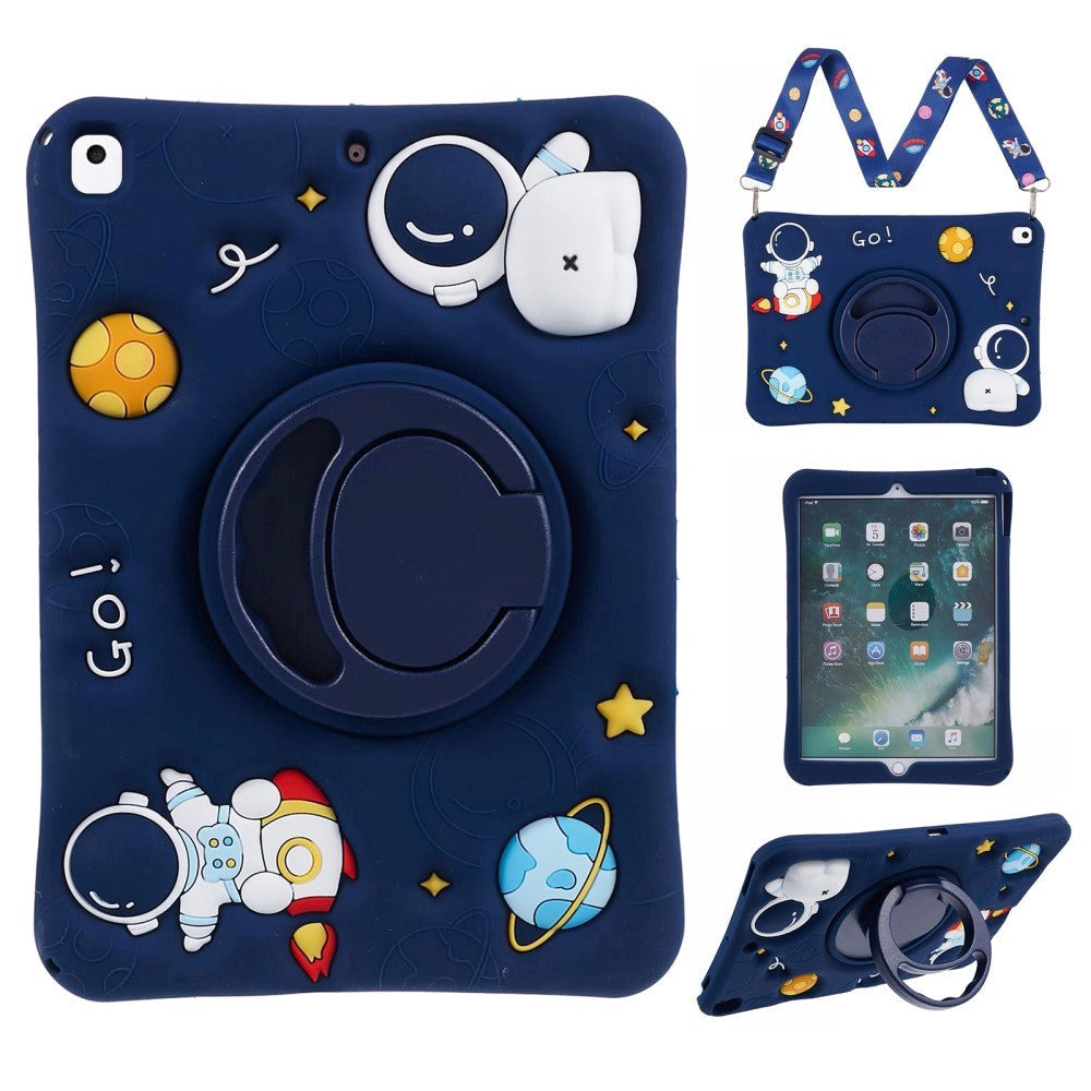 iPad 10.2 (2021 / 2020 / 2019) / Air 10.5 (2019) Children's Case - Astronaut Case w. Stand & Shoulder Strap - Dark Blue