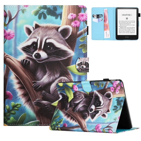 Amazon Kindle 11th Generation (2022) Faux Leather Case w. Kickstand & Card Holder - Raccoon