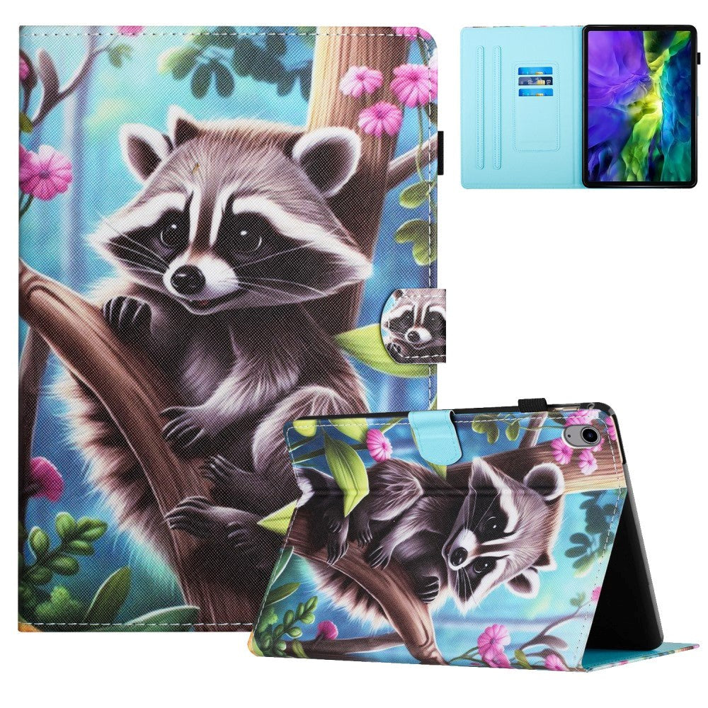 iPad 10.9" (2024/2022) Faux Leather Case w. Kickstand & Card Holder - Raccoon