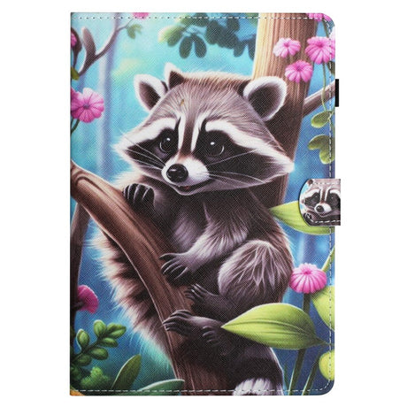 iPad 10.9" (2022) Faux Leather Case w. Kickstand & Card Holder - Raccoon