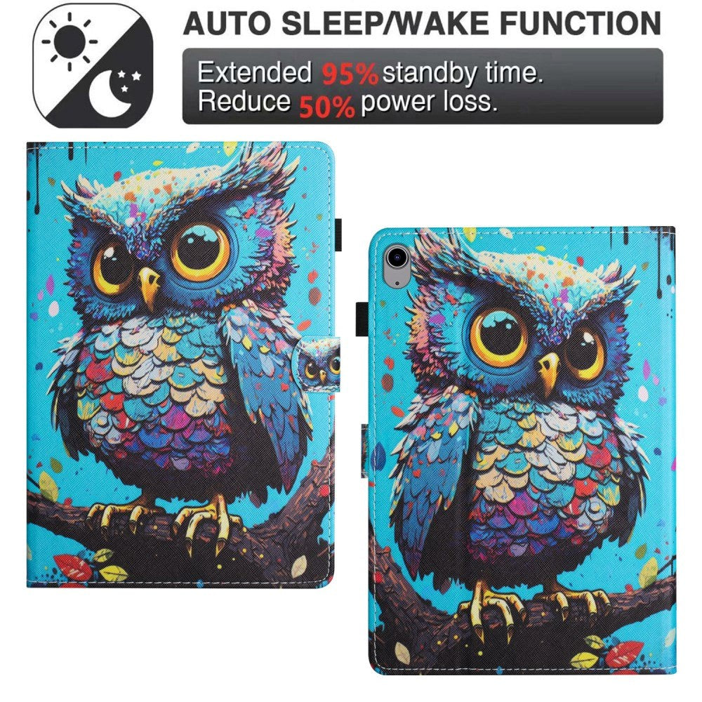 iPad 10.9" (2022) Faux Leather Case w. Kickstand & Card Holder - Owl