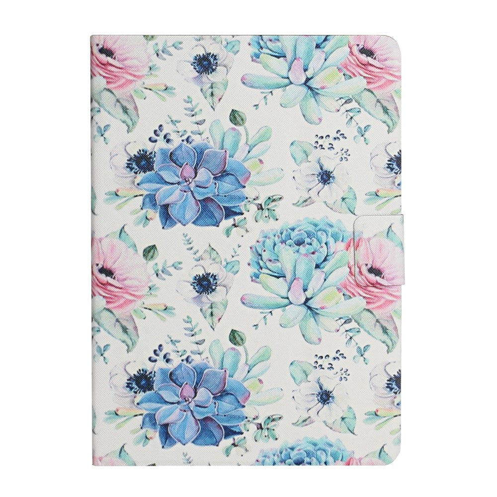 Samsung Galaxy Tab A9 Faux Leather Case w. Kickstand & Card Holder - White / Blue Flowers