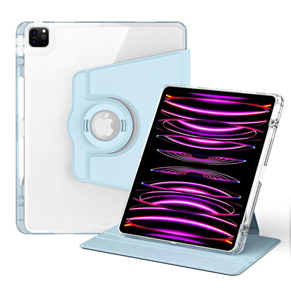 iPad Pro 12.9" (2022 / 2021 / 2020 / 2018) 2 i 1 Hybrid Flip Case with Pen Holder and Camera Lens Protector - Light Blue/ Transparent