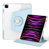 iPad Pro 12.9" (2022 / 2021 / 2020 / 2018) 2 i 1 Hybrid Flip Case with Pen Holder and Camera Lens Protector - Light Blue/ Transparent