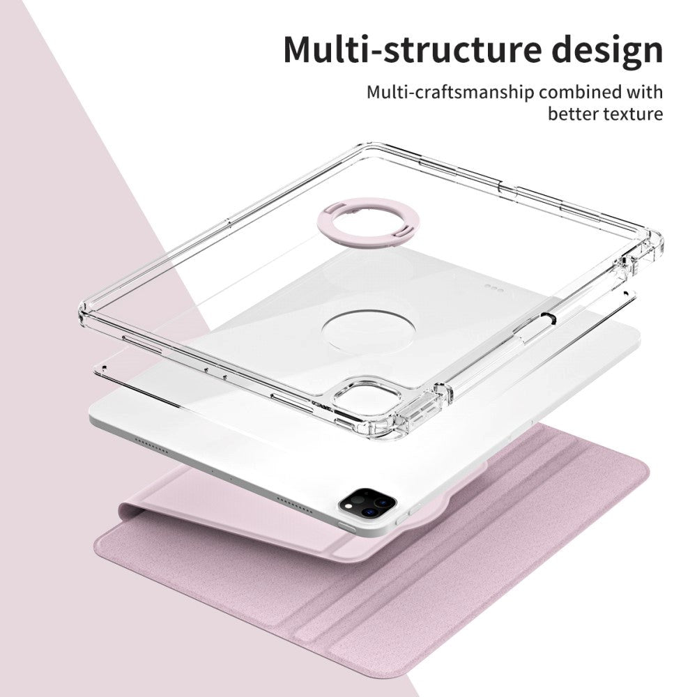 iPad Pro 12.9" (2022 / 2021 / 2020 / 2018) 2 i 1 Hybrid Flip Case with Pen Holder and Camera Lens Protector - Pink / Transparent