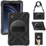 EIDERWOOD Samsung Galaxy Tab A9 Tough Case w. Hand Holder, Kickstand, Pencil Holder & Shoulder Strap - Black