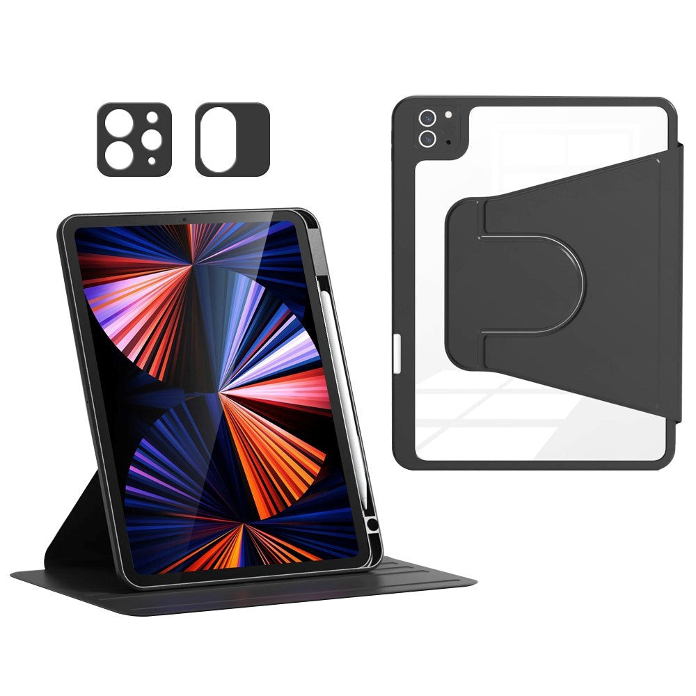 iPad Air 10.9-11" (2024-2020) / Pro 11" (2022-2018) Hybrid Flip Case with Pen Holder and Camera Lens Protector - Black / Transparent