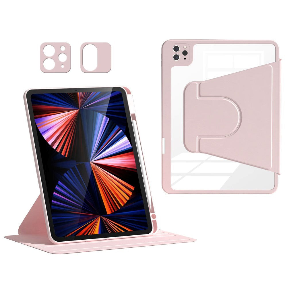 iPad Air 10.9-11" (2024-2020) / Pro 11" (2022-2018) Hybrid Flip Case with Pen Holder and Camera Lens Protector - Pink / Transparent