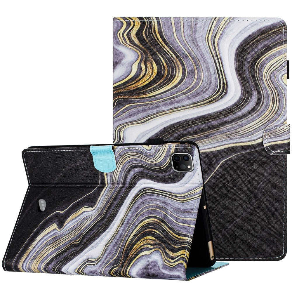 iPad Air (2022 / 2020) / Pro 11 (2022 / 2021 / 2020 / 2018) Leather Case w. Kickstand & Card Holder - Black / Gold Marble