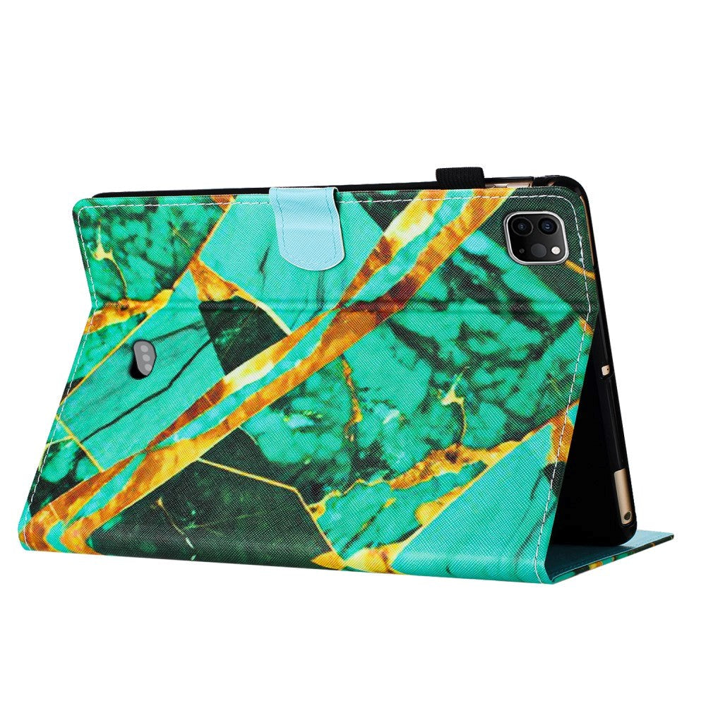 iPad Air (2022 / 2020) / Pro 11 (2022 / 2021 / 2020 / 2018) Leather Case w. Kickstand & Card Holder - Green / Gold Marble