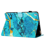 iPad 10.2" (2021 / 2020 / 2019) Leather Case w. Kickstand & Card Holder - Blue / Gold Marble