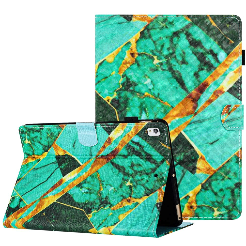 iPad 10.2" (2021 / 2020 / 2019) Leather Case w. Kickstand & Card Holder - Green / Gold Marble