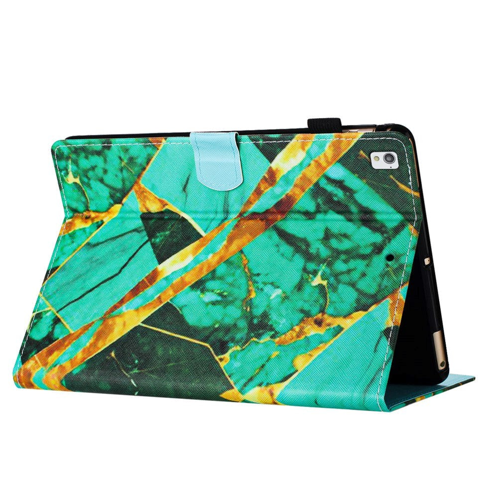 iPad 10.2" (2021 / 2020 / 2019) Leather Case w. Kickstand & Card Holder - Green / Gold Marble