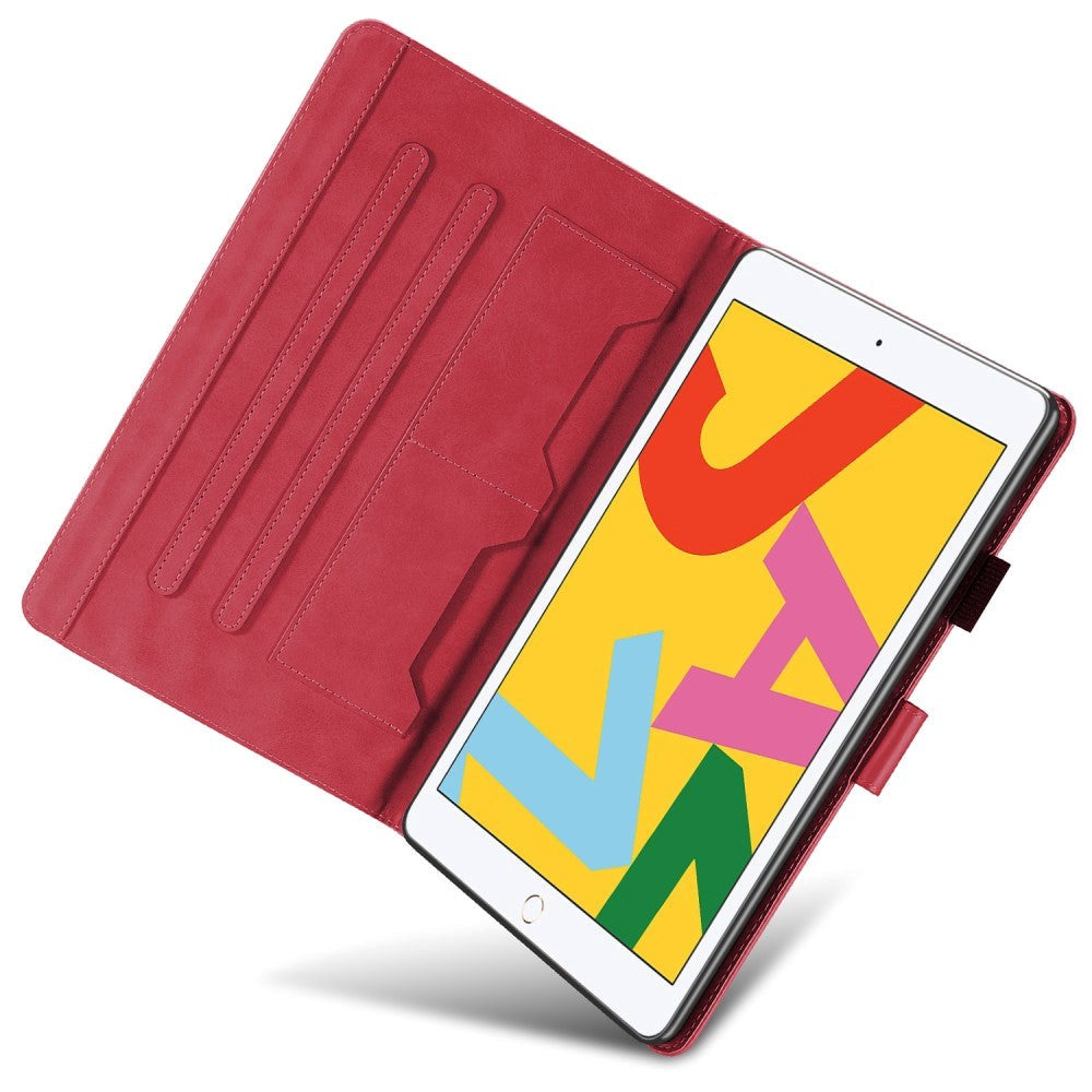 iPad 10.2" (2020) Leather Flip Case w. Animal Motif - Red