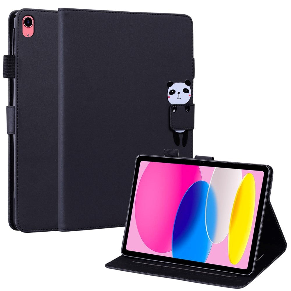 iPad 10.9" ( 2022) Leather Flip Case w. Animal Motif - Black