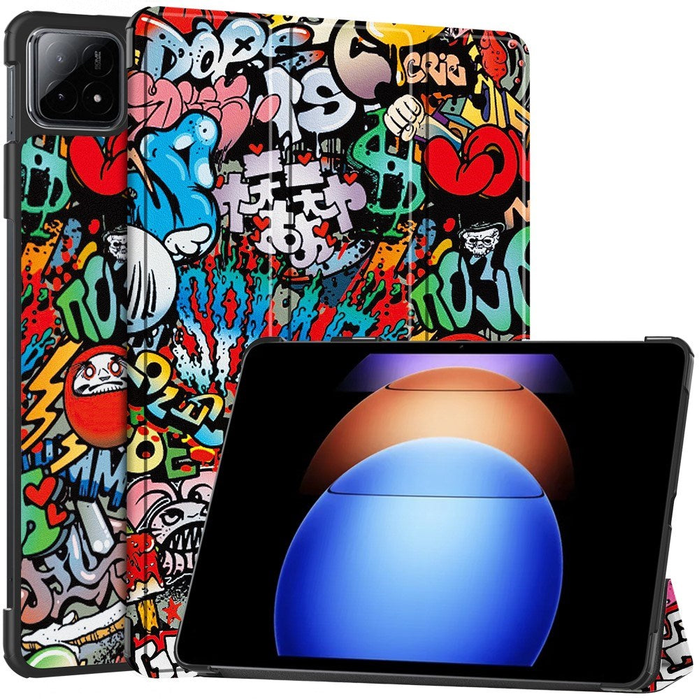 EIDERWOOD Xiaomi Pad 6S Pro Tri-Fold PU Flip Case with Sleep / Wake-up Function - Graffiti