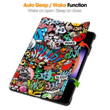 EIDERWOOD Xiaomi Pad 6S Pro Tri-Fold PU Flip Case with Sleep / Wake-up Function - Graffiti