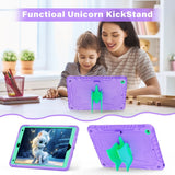 EIDERWOOD iPad 10.2" (2021 / 2020 / 2019) Unicorn Kickstand Kids Case - Purple / Green