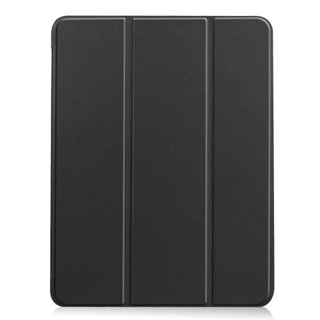 EIDERWOOD iPad Air 11" (2024) Litchi Tri-Fold Leather Flip Case w. Apple Pencil Holder - Black