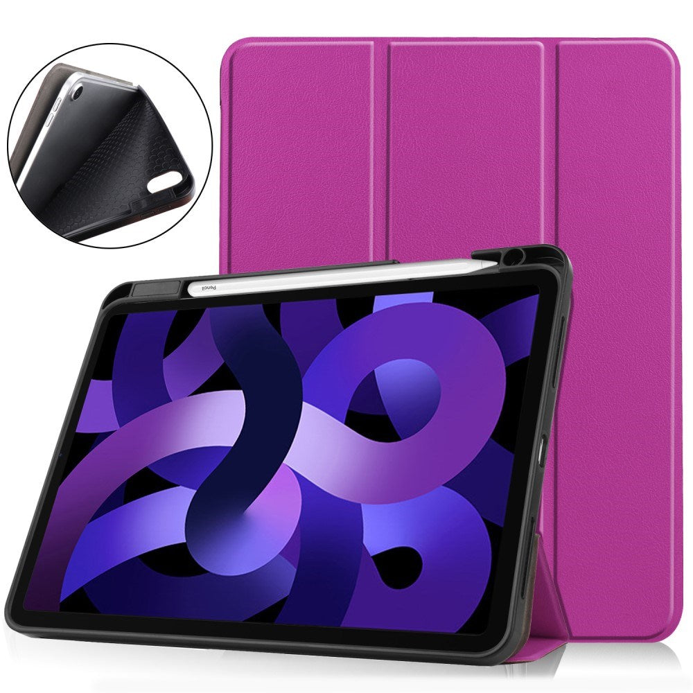 EIDERWOOD iPad Air 11" (2024) Litchi Tri-Fold Leather Flip Case w. Apple Pencil Holder - Purple