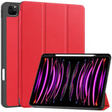 EIDERWOOD iPad Air 13" (2024) Tri-Fold Artificial Leather Flip Case w. Apple Pencil Holder - Red