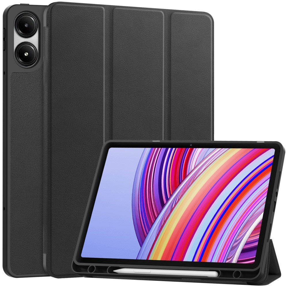 EIDERWOOD Xiaomi Redmi Pad Pro Tri-Fold Artificial Leather Flip Case w. Stylus Pencil Holder - Black