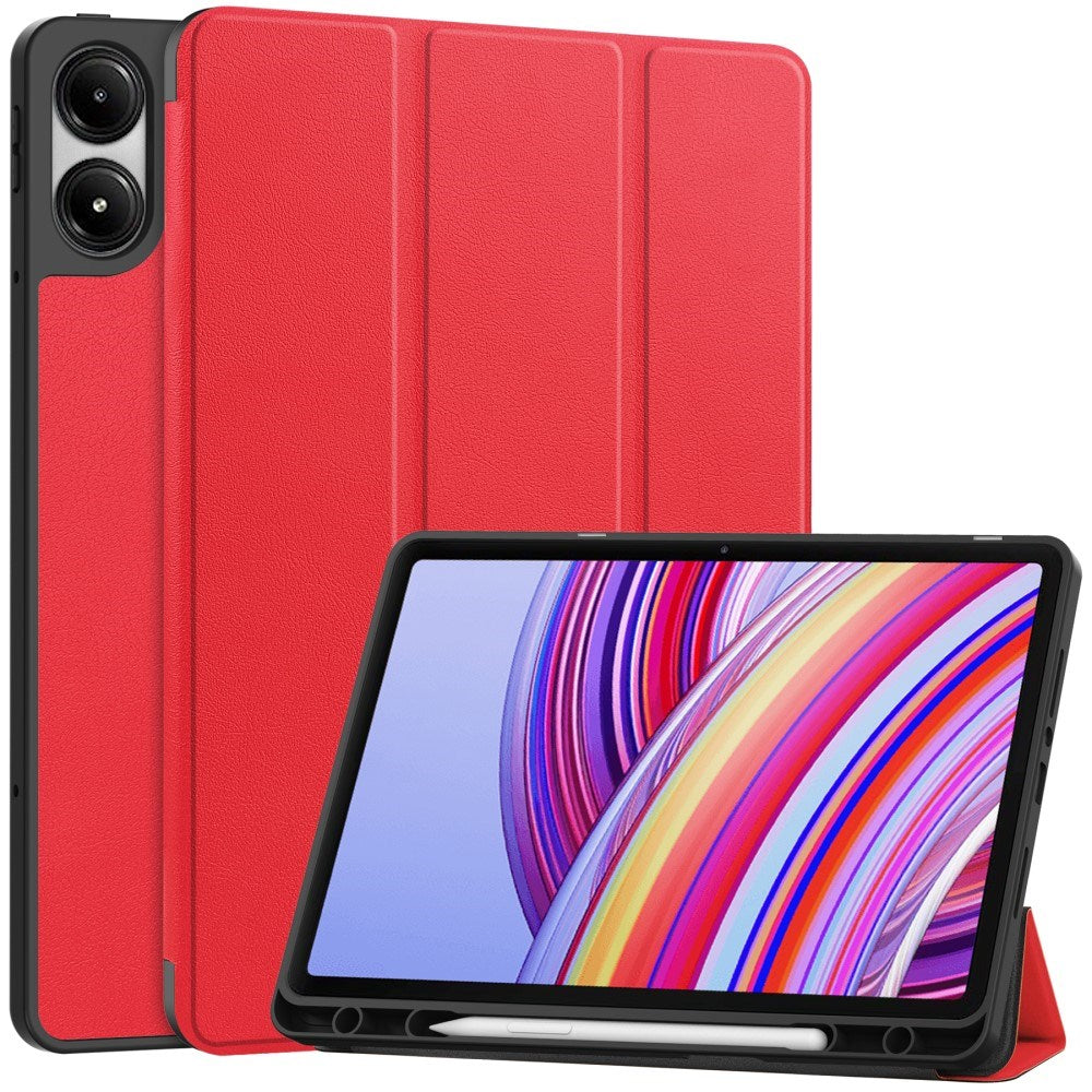 EIDERWOOD Xiaomi Redmi Pad Pro Tri-Fold Artificial Leather Flip Case w. Stylus Pencil Holder - Red