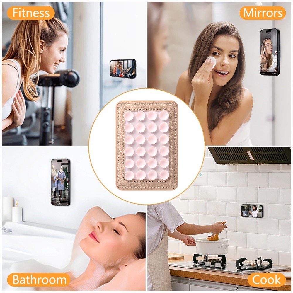 Silicone Suction Cup Mobile Holder with Faux Leather - MagSafe Compatible - Pink