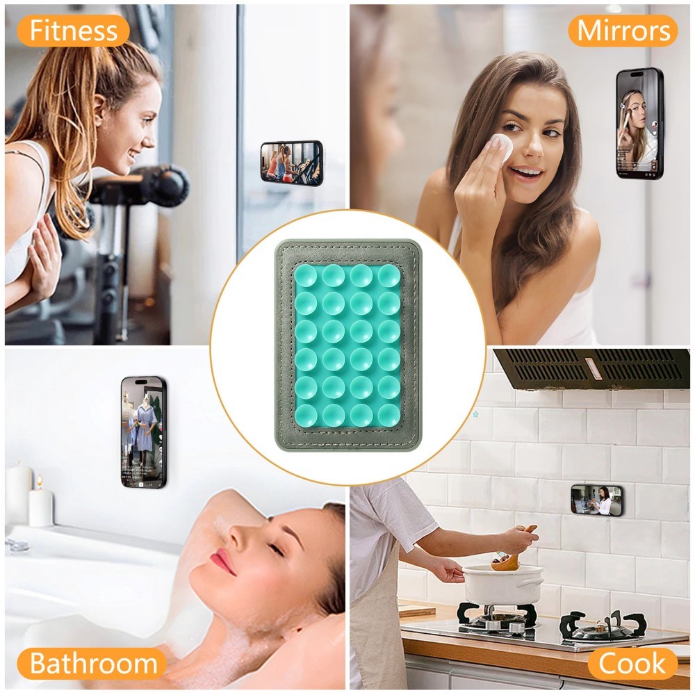 Silicone Suction Cup Mobile Holder with Faux Leather - MagSafe Compatible - Green