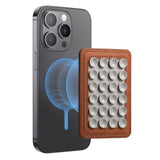 Silicone Suction Cup Mobile Holder with Faux Leather - MagSafe Compatible - Brown / White