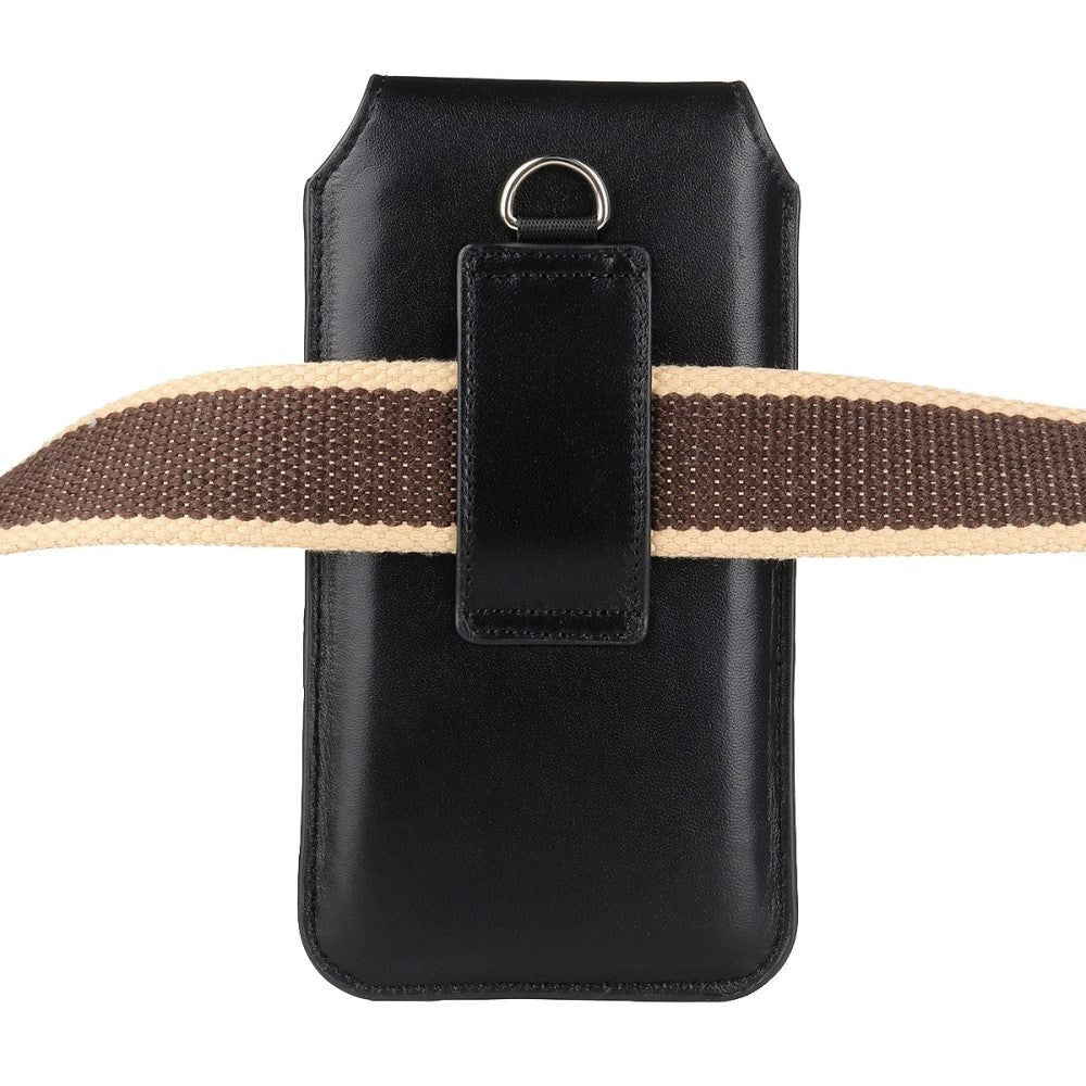 Universal Leather Case for Mobile with Carabiner - Black (Max Mobile: 170 x 85mm)