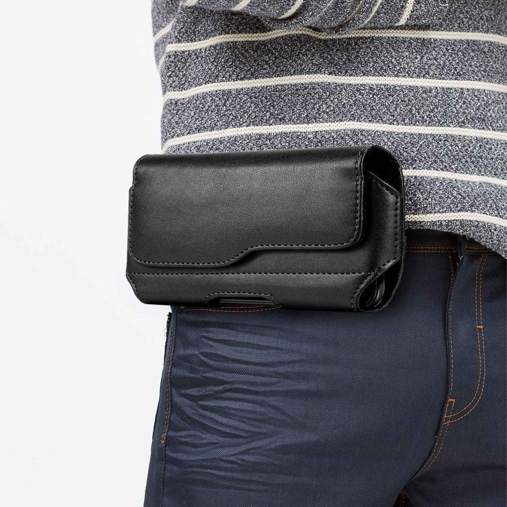 Universal Belt Pouch for Mobile - Elegant Faux Leather - Max. Mobile: 160 x 75mm - Black