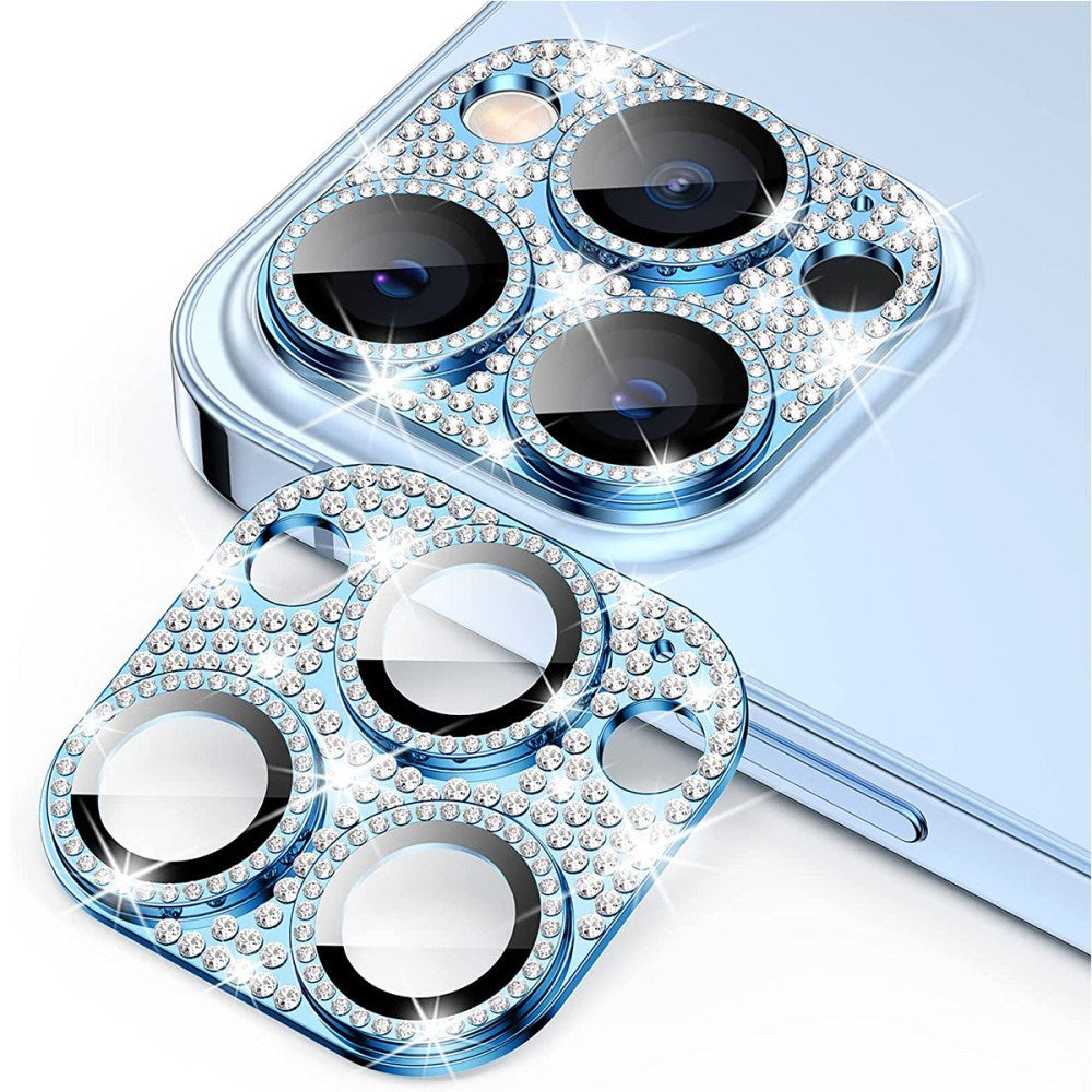 iPhone 16 Pro / 16 Pro Max Enkay Glass Protection for Camera Lens w. Rhinestones - Blue