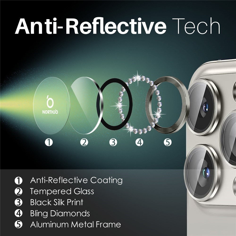 NORTHJO iPhone 16 Pro / 16 Pro Max Camera Lens Protector - Decorative Stones - Beige