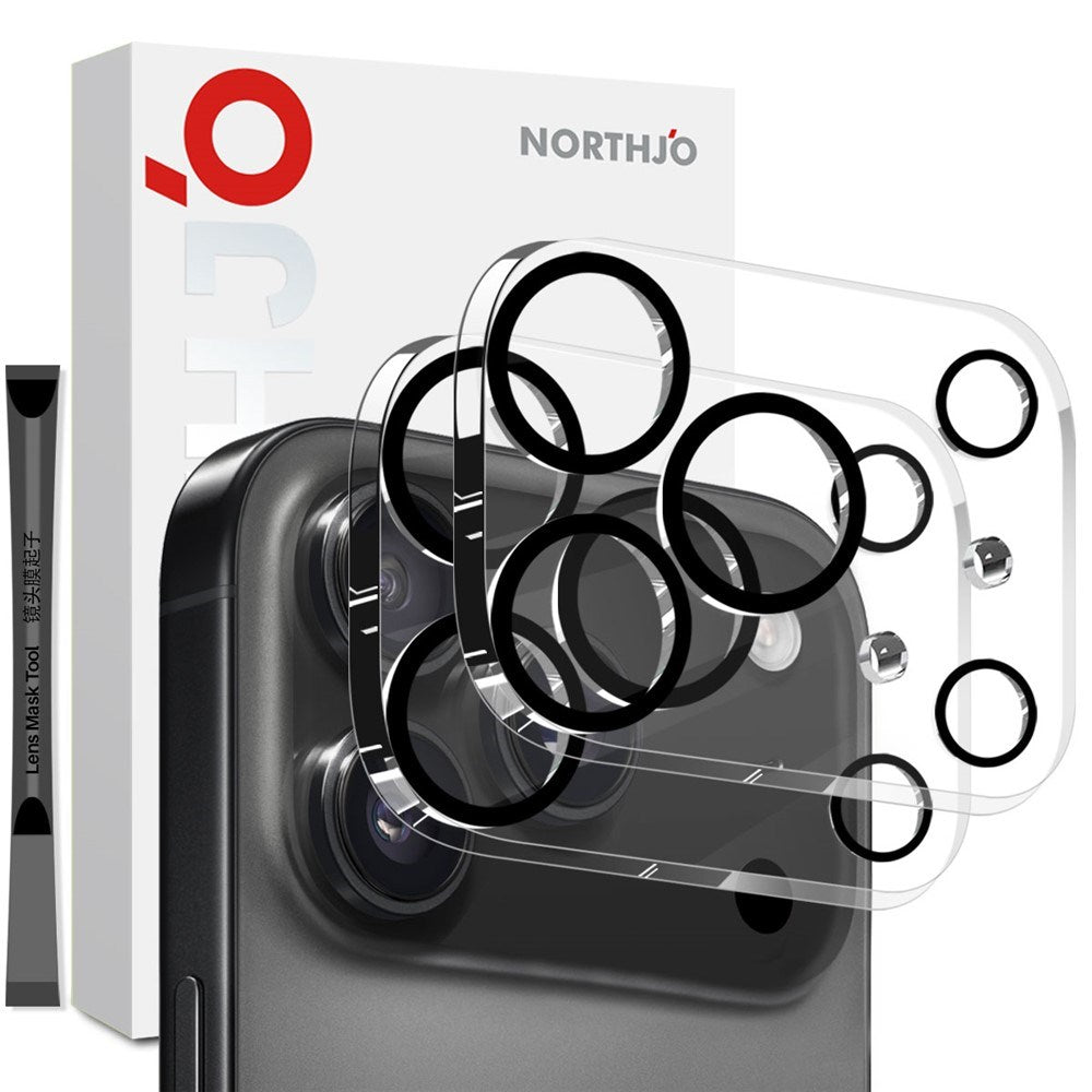 NORTHJO iPhone 17 Pro Tempered Camera Lens Glass - Transparent / Black Edge - 2 Pcs.