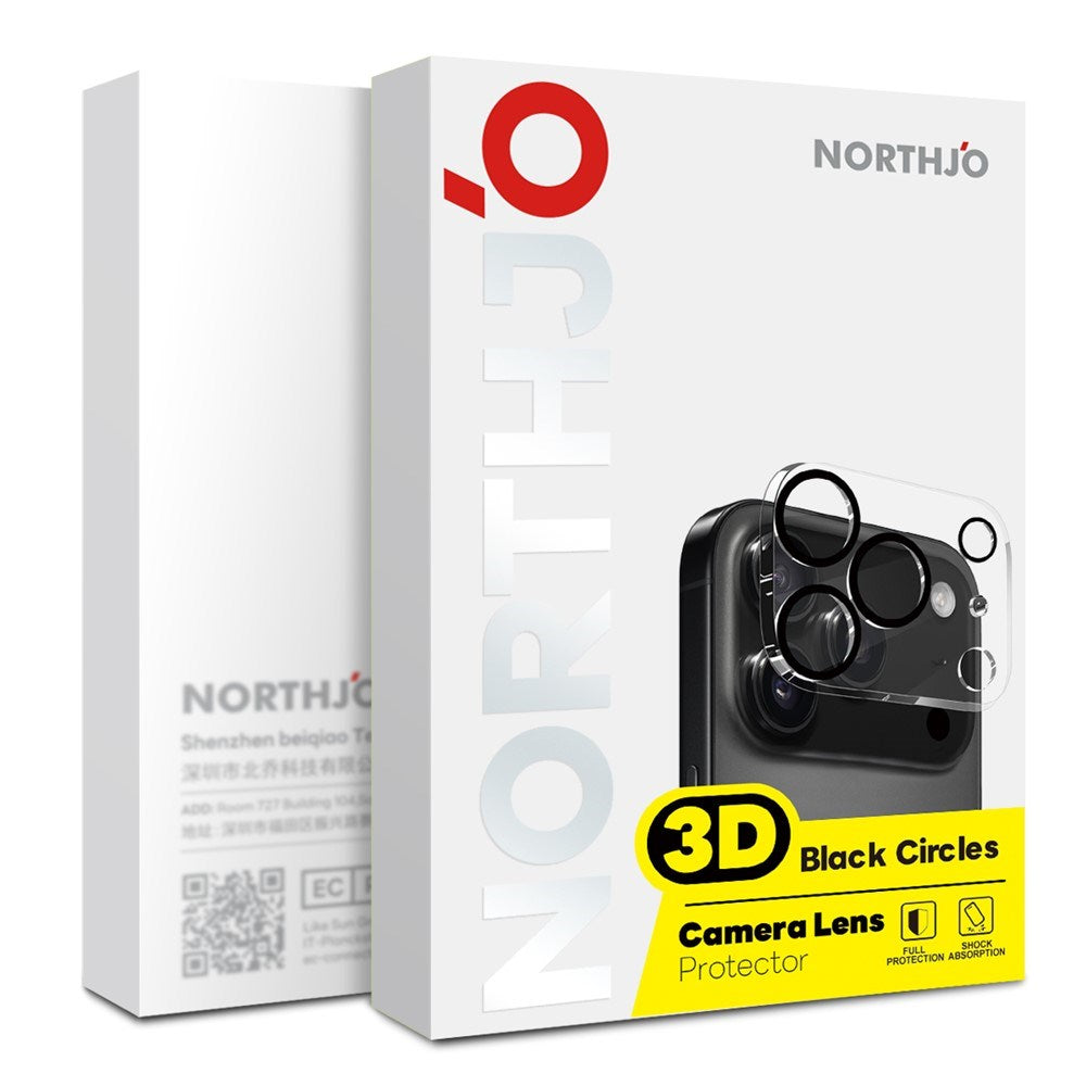 NORTHJO iPhone 17 Pro Max Tempered Camera Lens Glass - Transparent / Black Edge - 2 Pcs.