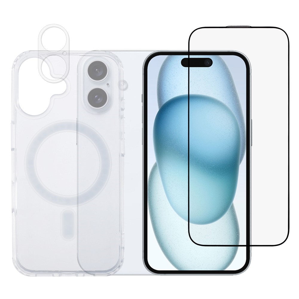 iPhone 17 - 360° Protection set w. Screen Protection | MagSafe Case | Camera Lens Protection - Transparent / Black Edge