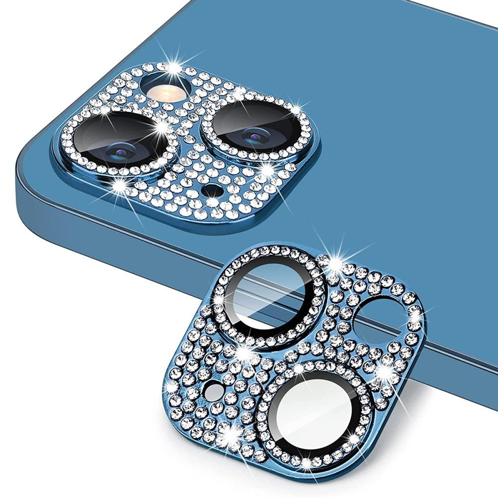 iPhone 13 / 13 Mini Enkay Glass Protection for Camera Lens w. Rhinestones - Blue