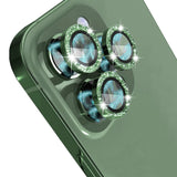 iPhone 13 Pro / 13 Pro Max Camera Glass Protection w. Rhinestone - Green