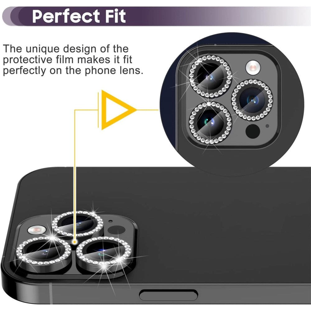 Camera Lens Protection w. Rhinestone for iPhone 15 Pro / 15 Pro Max - Black