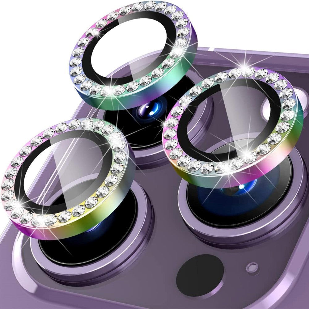 Camera Lens Protection w. Rhinestone for iPhone 15 Pro / 15 Pro Max - Rainbow