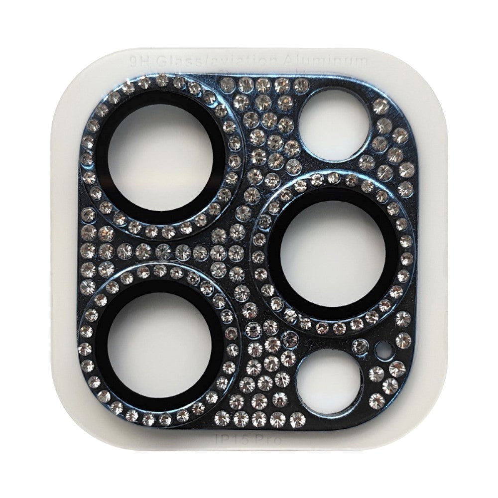 iPhone 15 Pro / 15 Pro Max Camera Lens Protection w. Rhinestone - Black