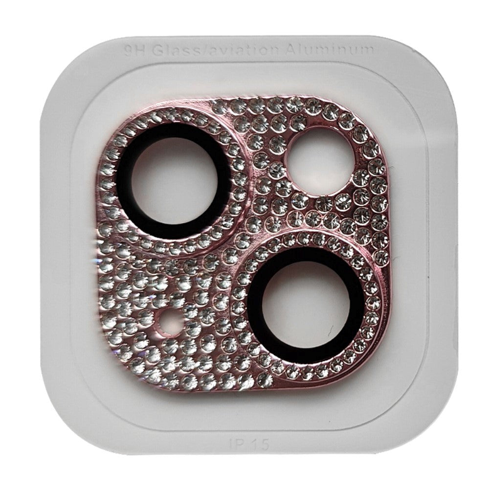 iPhone 15 / 15 Plus Camera Lens Protection w. Rhinestone - Pink