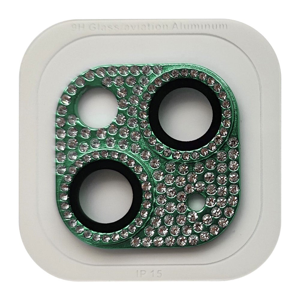 iPhone 15 / 15 Plus Camera Lens Protection w. Rhinestone - Green