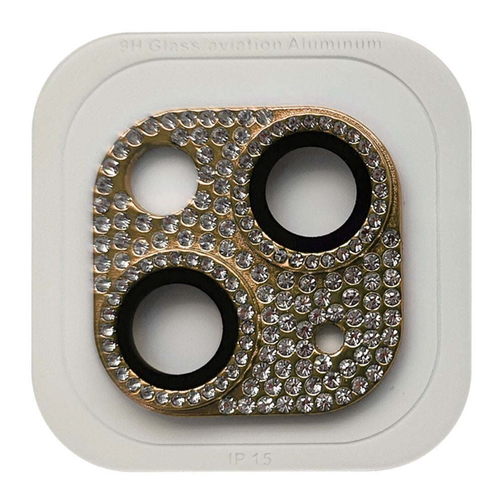 iPhone 15 / 15 Plus Camera Lens Protection w. Rhinestone - Gold