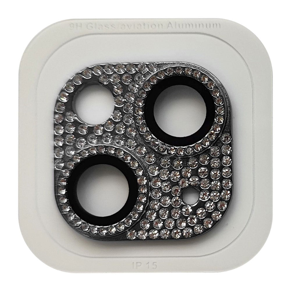 iPhone 15 / 15 Plus Camera Lens Protection w. Rhinestone - Silver