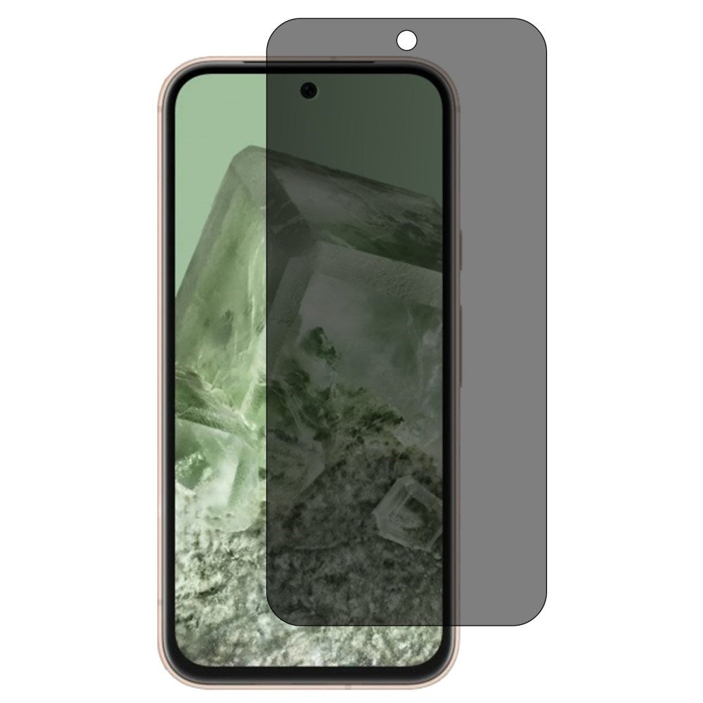 Google Pixel 8a Tempered Glass Screen Protector w. Privacy - Full Fit - Transparent / Black