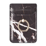 Leather Card Holder Stick-on with Finger Ring and Motif - Black